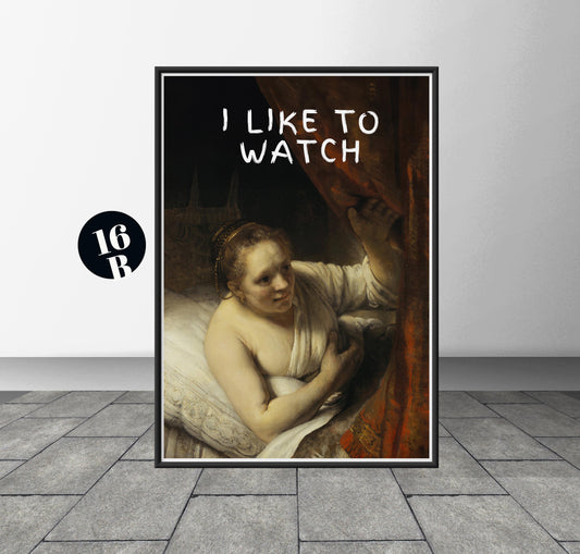 Like To Watch Funny Bathroom Art Print, Classical Vintage Art, Bathroom art, Humor Toilet Printable Poster, Funny Portrait Print DOWNLOAD