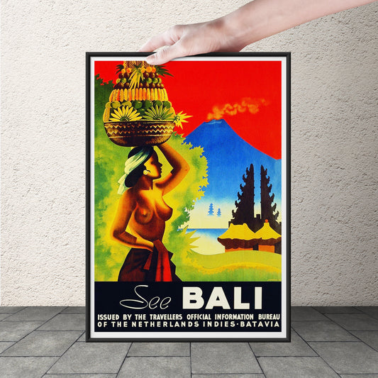 Vintage Travel Poster to Java Bali, Indonesea Retro Art Print, Mid-Century Poster Wall Decor Java Bali fine art Giclée Re Print-TRV01