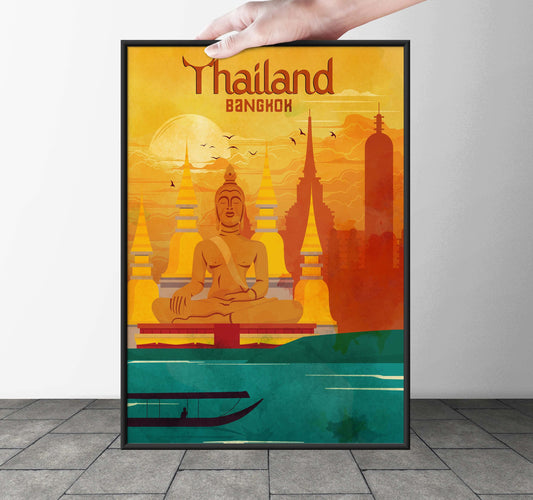 Vintage Travel Poster to Bangkok, Thailand Retro Art Print, Mid-Century Poster Wall Decor Bangkok, Thailand fine art Giclée Re Print-TRV02